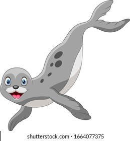 A Cute cartoon seal swimming