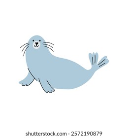 Cute cartoon Seal. Vector card in flat style. Playful print with Seal on white background