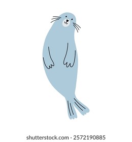 Cute cartoon Seal. Vector card in flat style. Playful print with Seal on white background