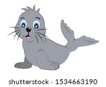 Cute Cartoon Seal. Vector Illustration of Seal