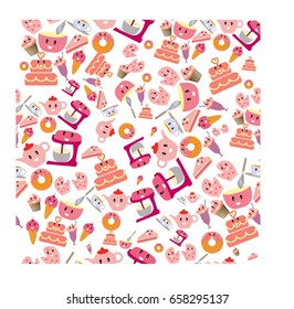 Cute cartoon of Seamless background pattern sweet pink bakery kitchen vector