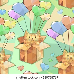 Cute cartoon seamless background, polygon cat