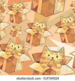Cute cartoon seamless background, polygon cat