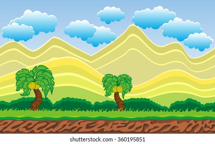 Cute cartoon seamless landscape with separated layers, 
summer day illustration for game background
