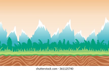 Cute cartoon seamless landscape with separated layers, 
summer day illustration for game background