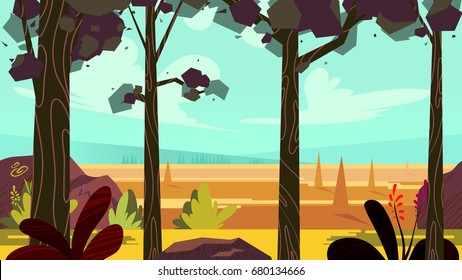 Cute cartoon seamless landscape with separated layers, summer day illustration, fits on mobile devices and may be scaled for desktop size. 1920x1080 svg