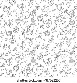 cute cartoon seamless pattern with apples and cats