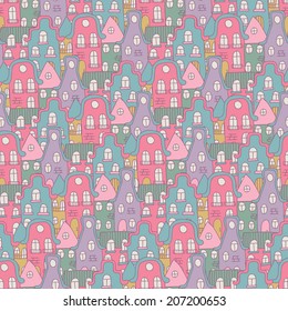Cute Cartoon Seamless Pattern Background Kids Children Houses Retro 