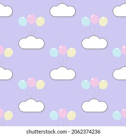 Cute cartoon seamless pattern. Balloon and cloud. beautiful pastel color for illustration, wallpaper, wrapping, paper, fabric
