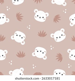 Cute cartoon seamless pattern with bear. cute cartoon animal vector illustration. For print, wallpaper, kids fashion, baby apparel, wrapping, fabric, textile etc