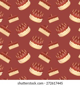 Cute cartoon seamless pattern with birthday cakes and candles