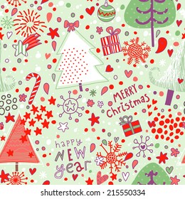 Cute cartoon seamless pattern. Christmas background in vector