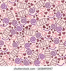 adorable dibujo de caricatura sin fisuras para decorar los textiles de los niños, papel pintado y papel de envoltura. comida saludable, estilo de vida.