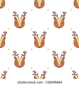 Cute cartoon seamless pattern with deer. Vector.