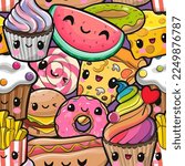 Cute Cartoon Seamless Pattern with fast food