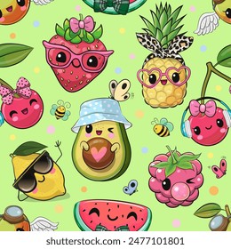 Cute Cartoon Seamless Pattern with fruits