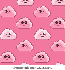 Cute Cartoon seamless pattern with funny clouds.