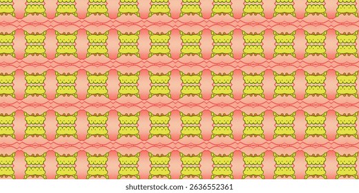 Cute Cartoon Seamless Pattern with Green Characters on Pink Gradient Background