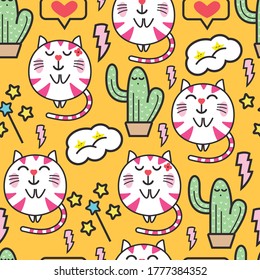 Cute cartoon seamless pattern, hand drawn illustrations 