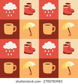 cute cartoon seamless pattern with rainy season elements