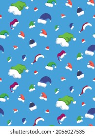 Cute cartoon seamless pattern with Santa Claus hats Christmas background for cards invitation holiday celebration wallpaper scrapbooking digital paper design elements endless falling hats new year