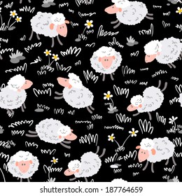 Cute cartoon seamless pattern with sheep
