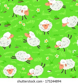 Cute cartoon seamless pattern with sheeps 