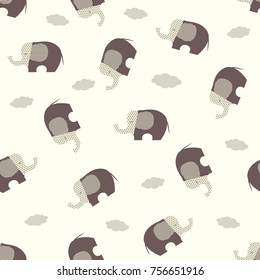 Cute cartoon seamless pattern with stylized elephants. Children style vector illustration.