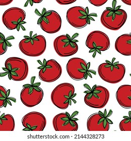 Cute Cartoon nahtlose Muster mit Tomaten. Helle Umrisse und reiche Farben.