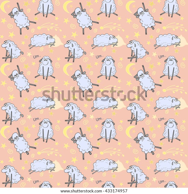 Cute cartoon seamless\
pattern in vector with sheep, stars, moon and comet. Seamless\
pattern can be used for surface textures, wallpaper, web page\
backgrounds.