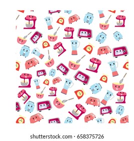 Cute cartoon of Seamless sweet pink kitchen cooking item background pattern