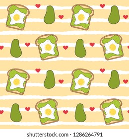cute cartoon seamless vector pattern background illustration with avocado toast