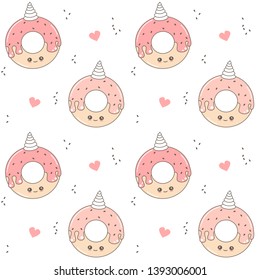 cute cartoon seamless vector pattern background illustration with donut unicorn 