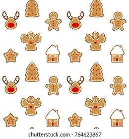 cute cartoon seamless vector pattern background illustration with  gingerbread christmas cookies