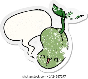 adorable semilla de caricatura brotando con burbuja de habla angustiado viejo pegatina angustiado