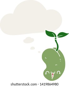 cute cartoon seed sprouting with thought bubble in retro style
