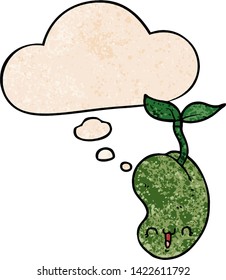 cute cartoon seed sprouting with thought bubble in grunge texture style