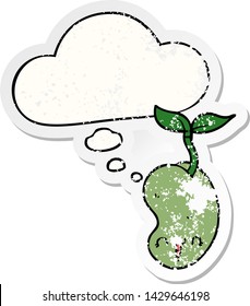 cute cartoon seed sprouting with thought bubble as a distressed worn sticker
