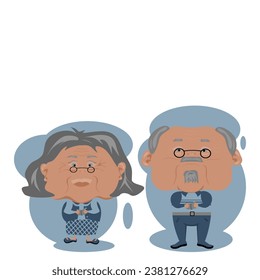 Cute cartoon senior man are standing and reading book together.vector illustrations flat vector of aged old man and woman are standing together.Cartoon of Retired gray hair grandmother and grandfather