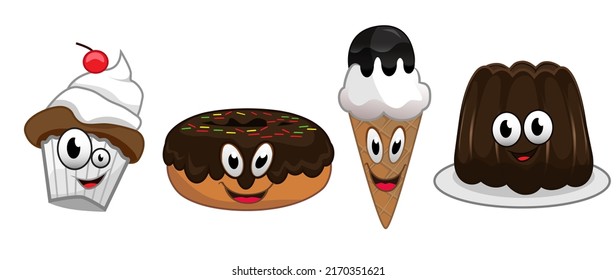 cute cartoon set of cupcake,donut ice cream and pudding.