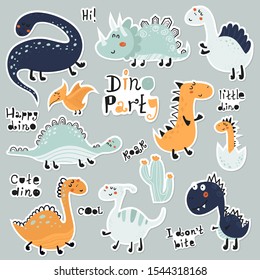 Cute Cartoon Set Of Dino Stickers