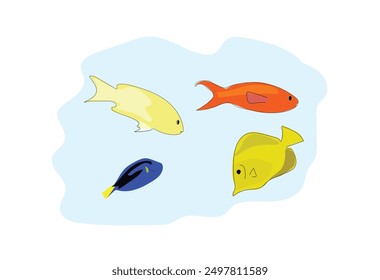 Cute cartoon set of fishes clipart page for kids. Vector illustration for children. Vector illustration of set of fishes isolated on white background. fish, sea and river fish, herring, goby, bream
