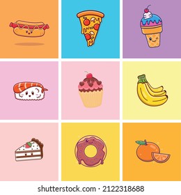 Cute cartoon set of food illustrations. Isolated food vector. Flat cartoon style