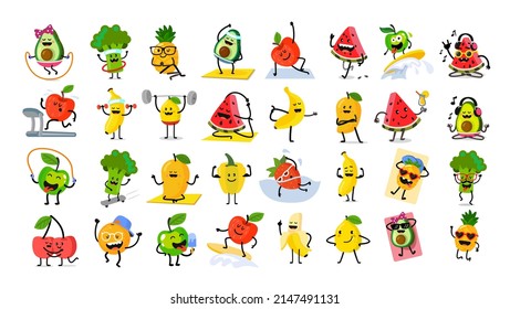 Cute cartoon set fruits characters vector.