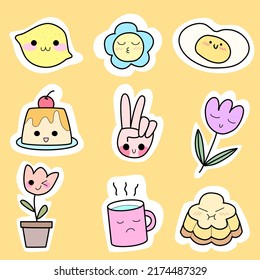 Cute cartoon set of funny various Hand draw fashion patch badges for sticker , postcard , invitation . vector illustration for kids