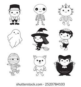Cute cartoon set of Halloween characters