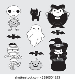 Cute cartoon set of horror characters