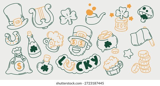 Desenho animado bonito definido para o feriado do Dia de São Patrício.