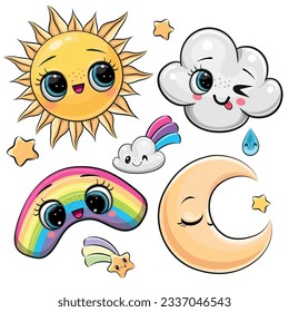 Cute cartoon set of weather elements