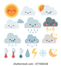 Cute Cartoon Set With Weather Icons. Cute Weather Icons Set.